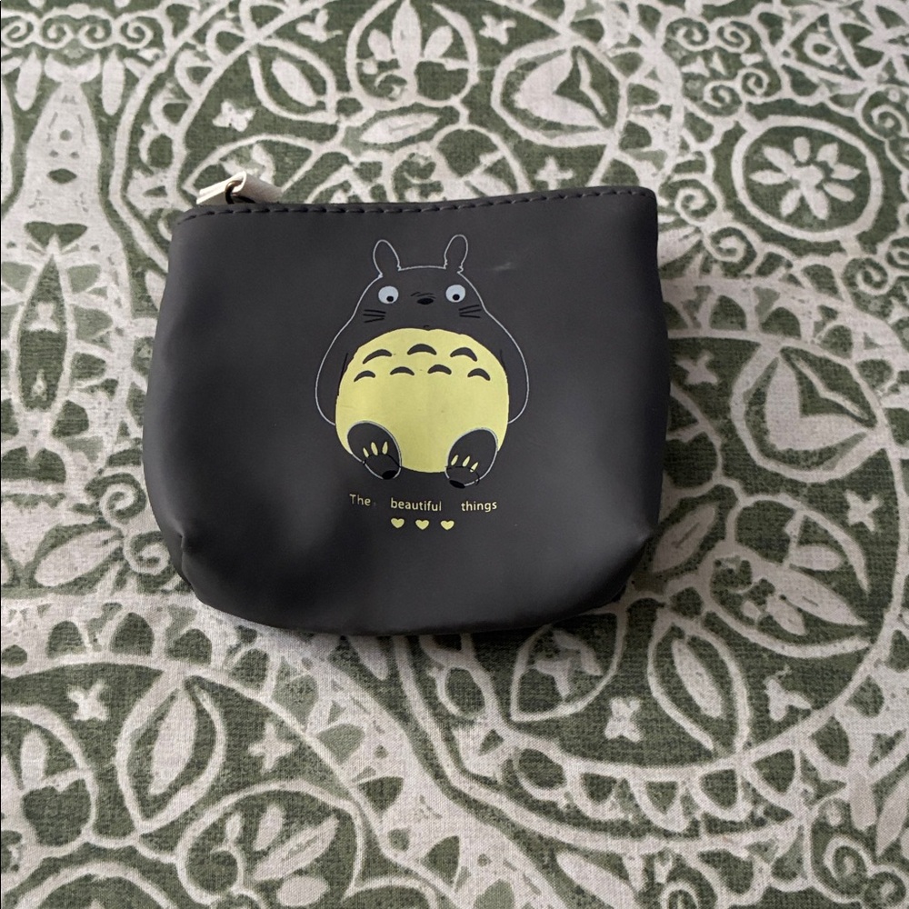 Totoro dark grey and yellow character coin purse 4”x 4”